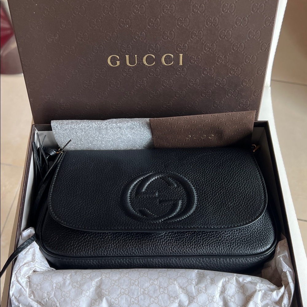 Gucci Soho Black Leather Chain Shoulder Bag FULL SET
